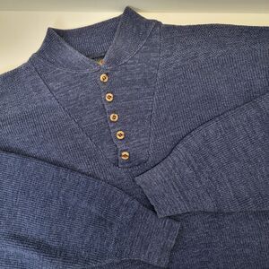 Vintage Alps Mens Blue Quarter Wood Button Long Sleeve Pullover Sweater S EUC
